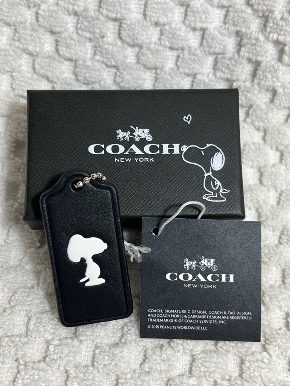 Coach X Peanuts SNOOPY Black Leather Hang Tag Bag Charm